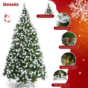 Costway Pre-lit Snowy Christmas Tree 1398 Tips w/ Pine Cones & Red Berries Options:   6ft, 7.5ft or 9ft Tree