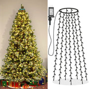 LED Christmas Tree Waterfall Lights with Star Topper Memory Twinkle Garden Holiday Lighting Christmas Decorations 8 Modes Timer