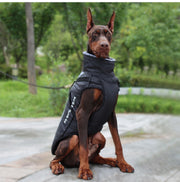 Winter Jacket for Large Dogs Fur Collar Waterproof Reflective Coat with Harness and Zipper Closure