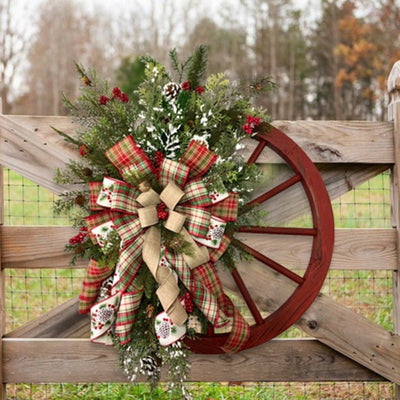 Christmas Wreath Farmhouse Wagon Wheel Winter Door or Wall