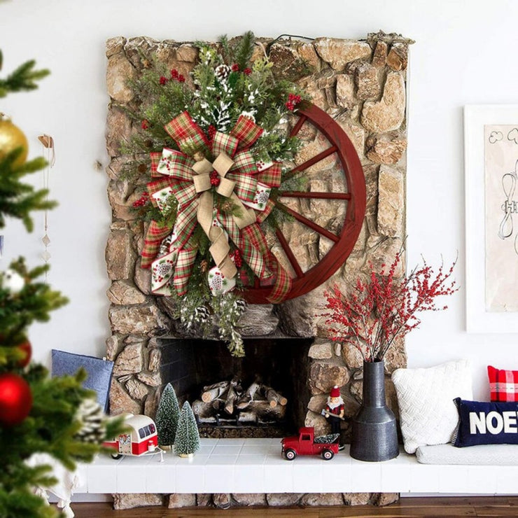 Christmas Wreath Farmhouse Wagon Wheel Winter Door or Wall