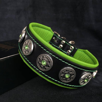 BIJOU BLACK AND GREEN COLLAR - TOP QUALITY HANDCRAFTED - GENUINE LEATHER - IMPORTED