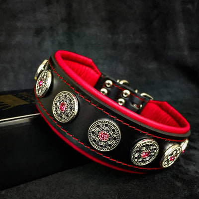 BIJOU BLACK AND RED COLLAR - TOP QUALITY HANDCRAFTED - GENUINE LEATHER - IMPORTED