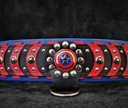 CAPTAIN AMERICA DOG COLLAR -  TOP QUALITY HANDCRAFTED - GENUINE LEATHER