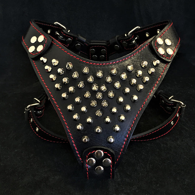 FRENCHIE STUDDED GENUINE LEATHER DOG HARNESS - TOP QUALITY - HANDCRAFTED