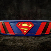 SUPERMAN LEATHER DOG COLLAR - TOP QUALITY HANDCRAFTED - GENUINE LEATHER