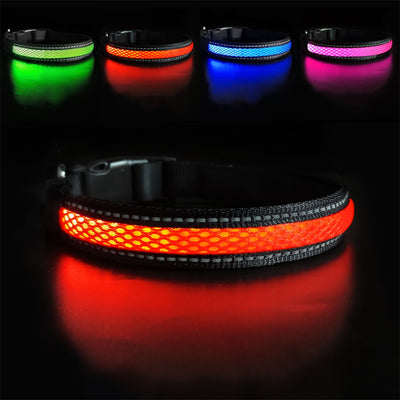 Dog Nylon Collar USB Flashing Charging LED Light Reflective Anti-Lost Rechargeable Glow Dog for Small Medium Large Dogs Supplies